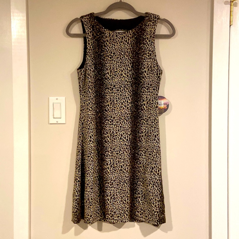 NWT bebop cheetah print A-line dress with gold sparkles